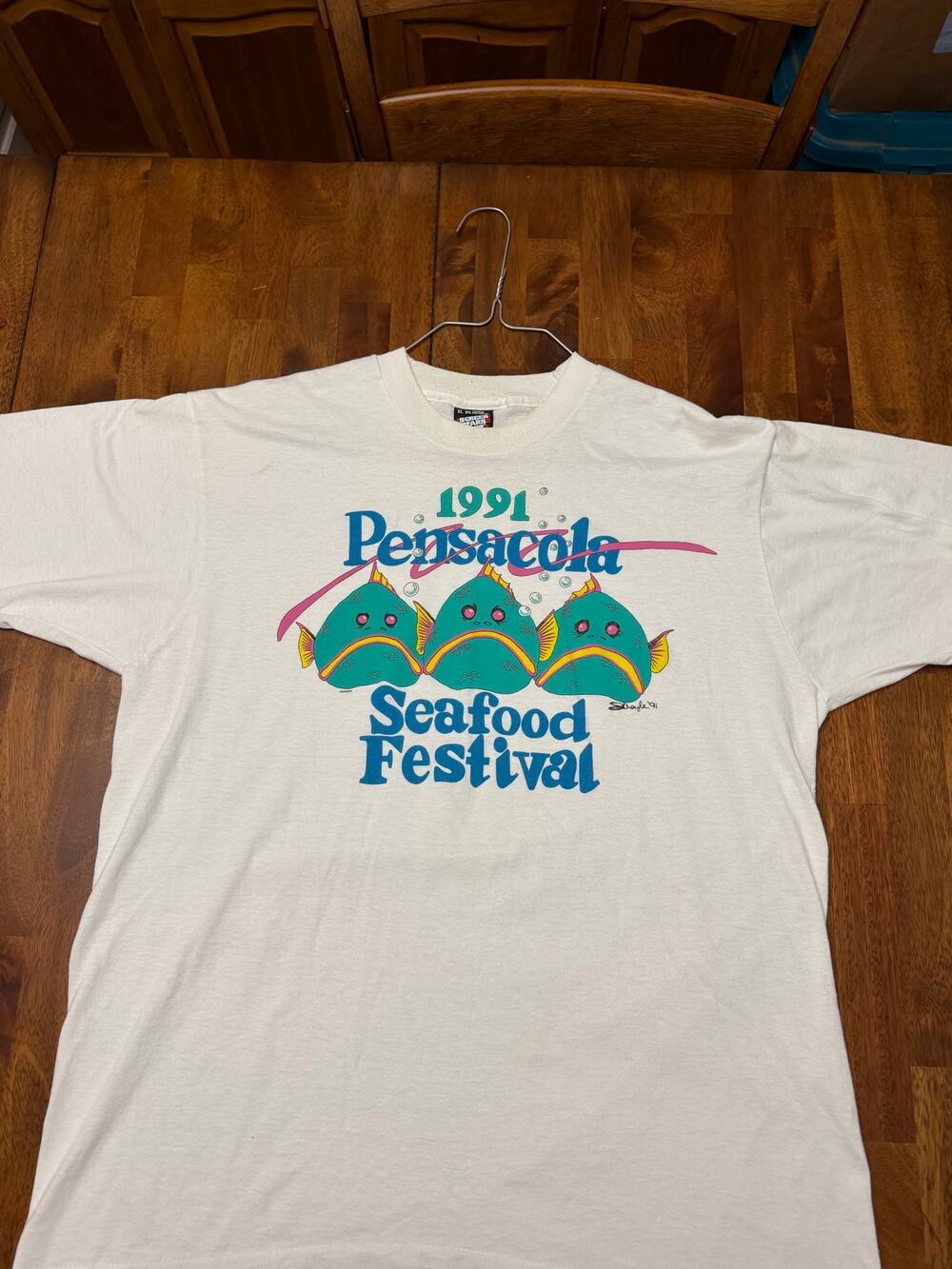 Vintage '91 Pensacola Seafood Festival Screen Stars USA T-Shirt XL Single Stitch